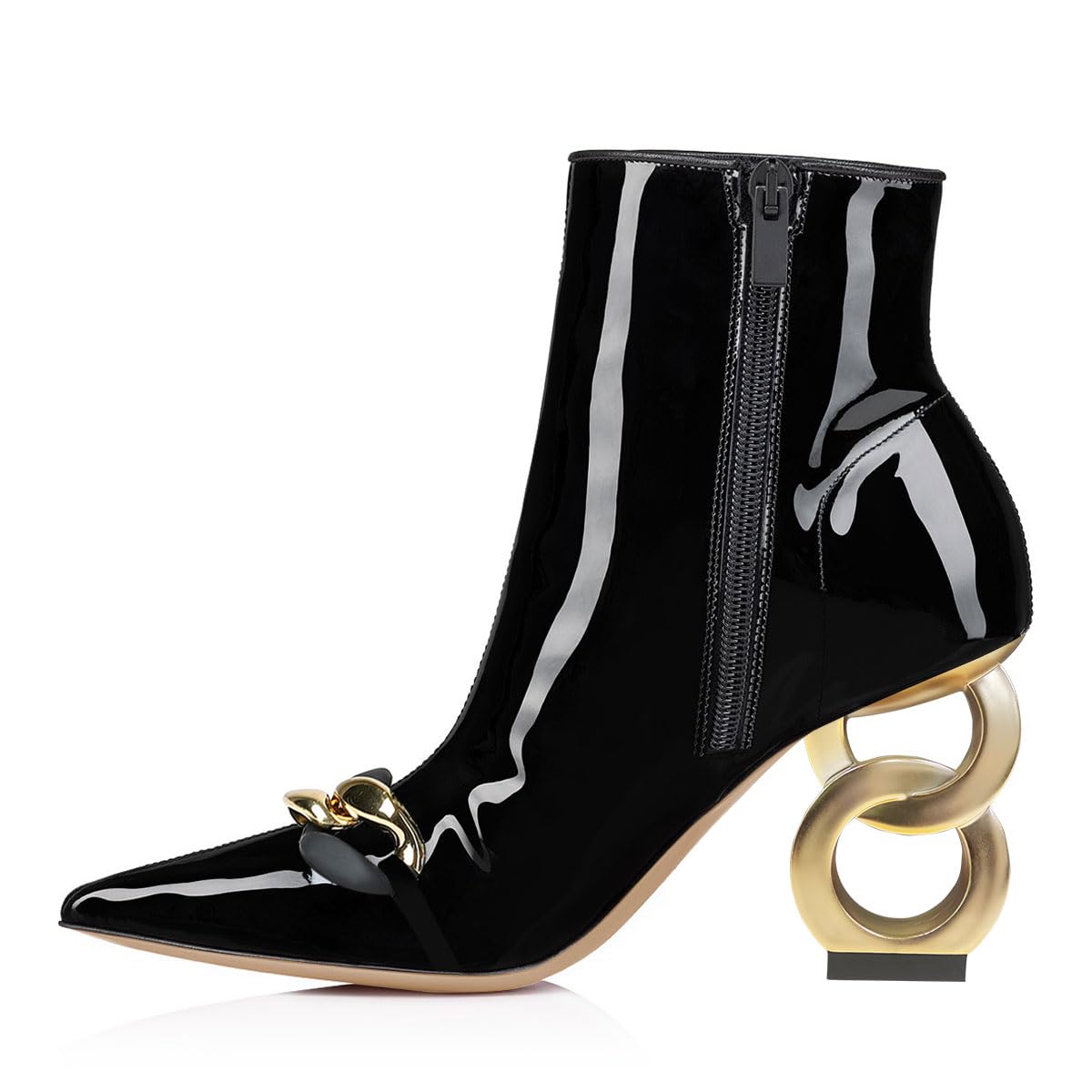 FSJ Women Ankle Boots Closed Pointed Toe Gold Chain Heel with Side Zipper Elegant Party Daily Dress Booties Shoes Size 4-16 US - Image 3