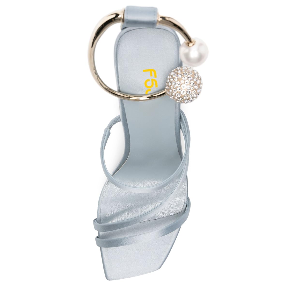 FSJ Women Bridal Square Open Toe Strappy Sandals Pearls High Heel Metal Ring Ankle Strap Rhinestones Sexy Wedding Party Prom Dress Shoes Size 4-16 US - Image 3