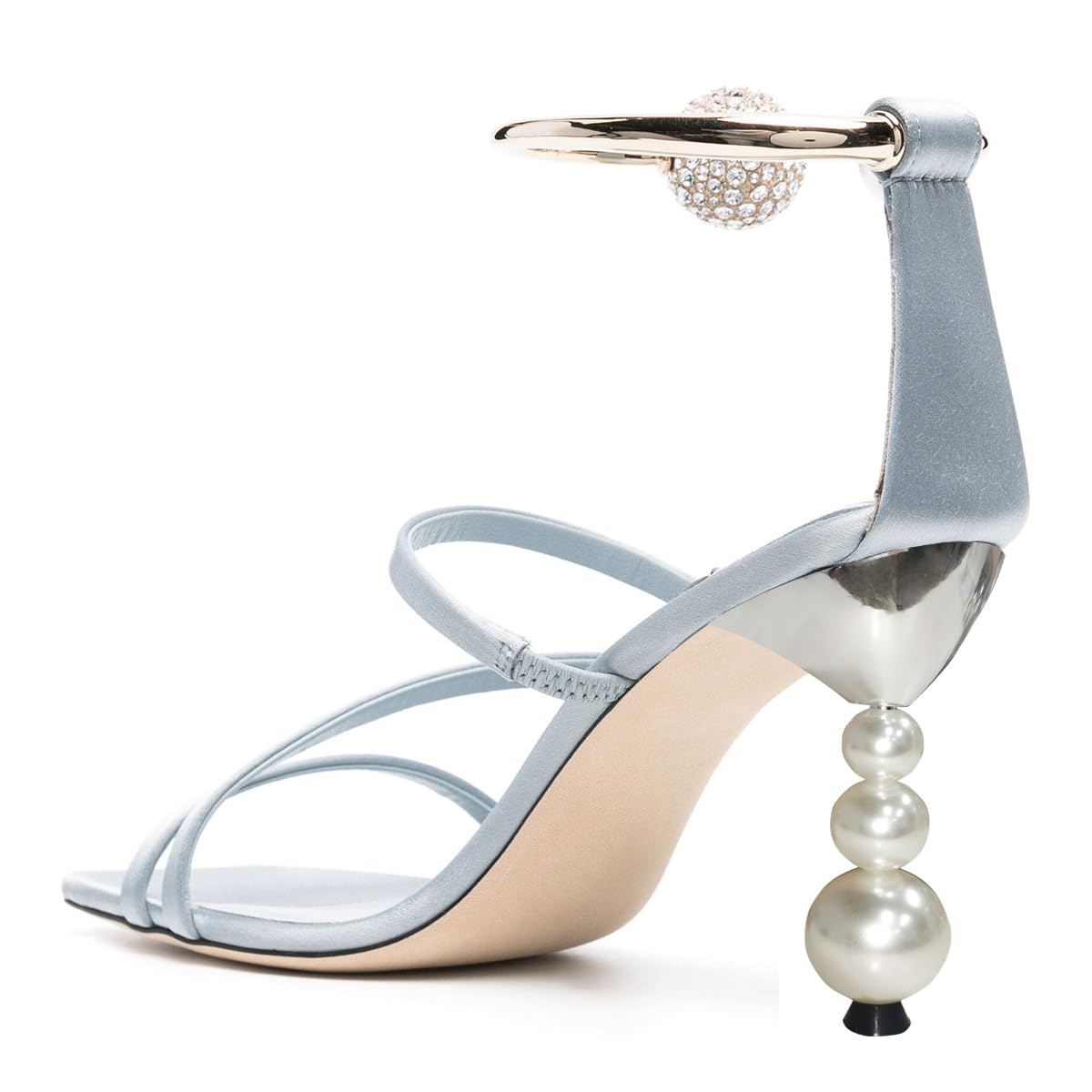 FSJ Women Bridal Square Open Toe Strappy Sandals Pearls High Heel Metal Ring Ankle Strap Rhinestones Sexy Wedding Party Prom Dress Shoes Size 4-16 US - Image 4