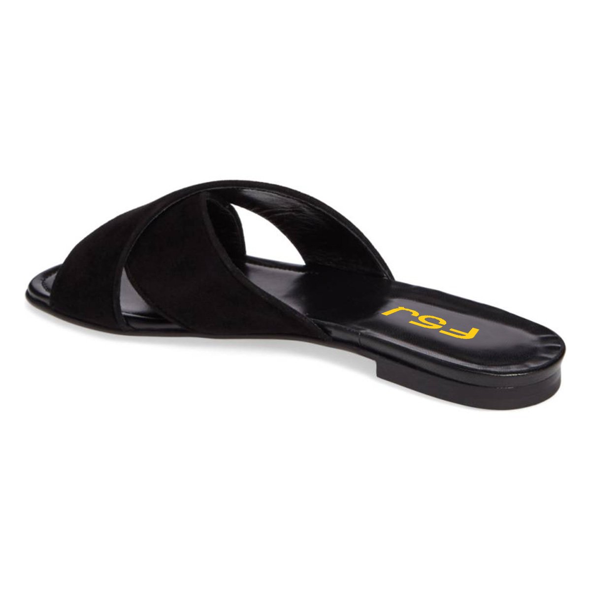 FSJ Women Casual Open Toe Sandals Low Heels Suede Mules Cross Strap Flats Shoes Size 4-15 US - Image 3