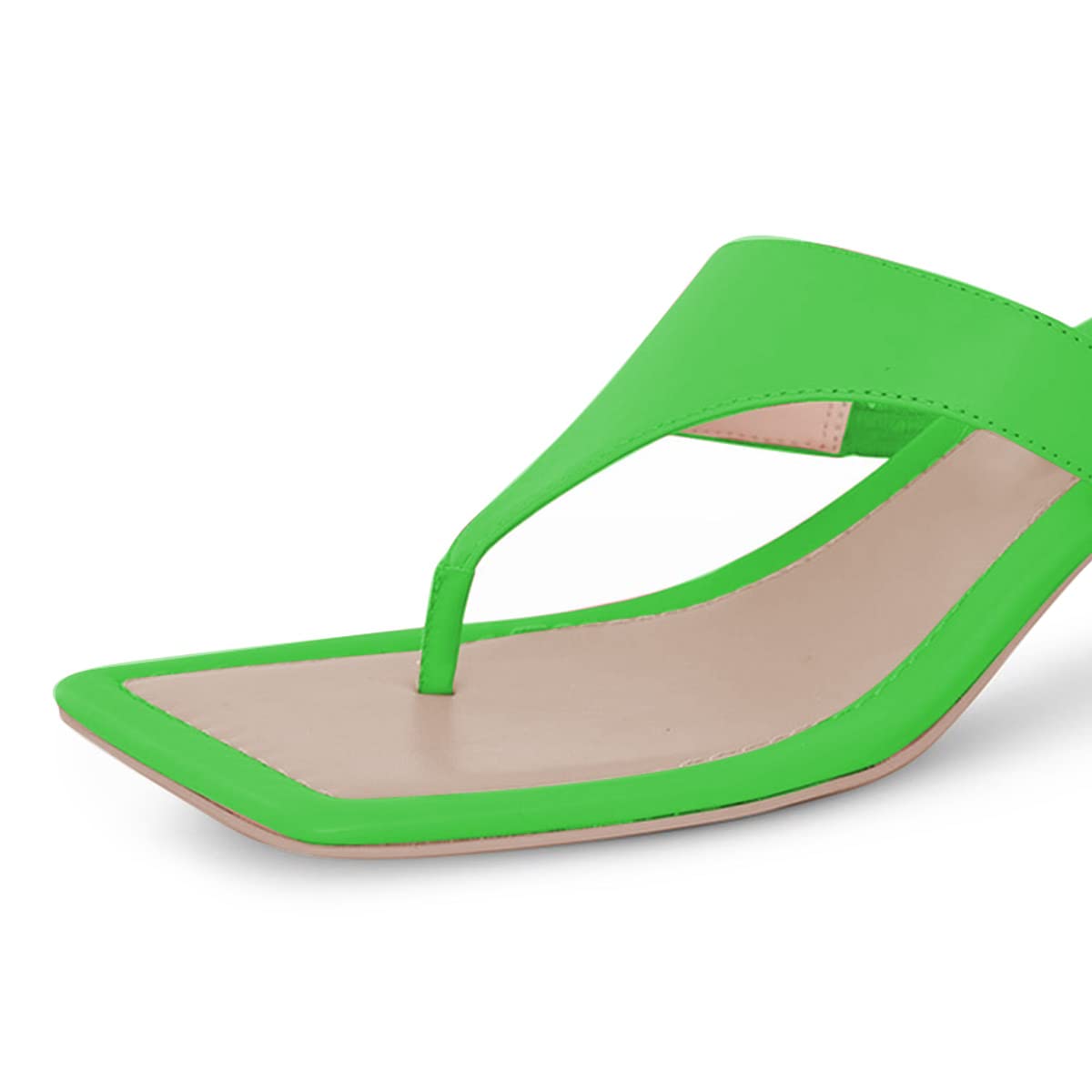 FSJ Women Chic Square Open Toe Mid Heel Sandals Slip On Thong Flip Flops Summer Dress Slide Shoes Size 4-15 US - Image 3