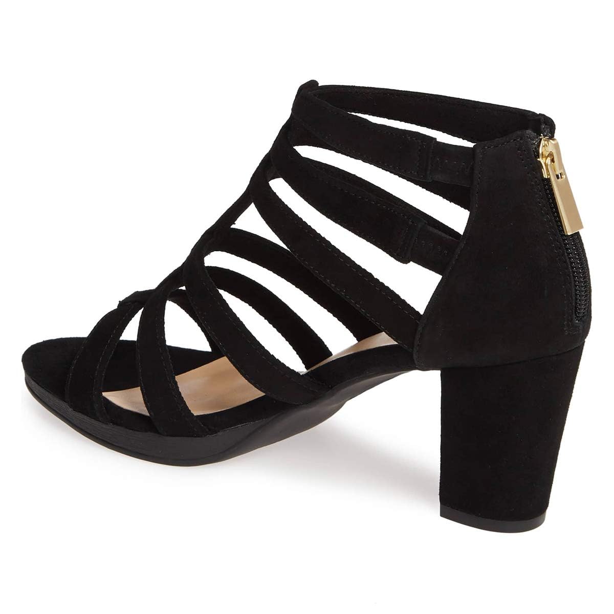 FSJ Women Chunky Mid High Heel Sandals Open Toe T-Strap Pumps Cutout Dress Party Prom Office Strappy Shoes Elastic Back Zipper Size 4-15 US - Image 3