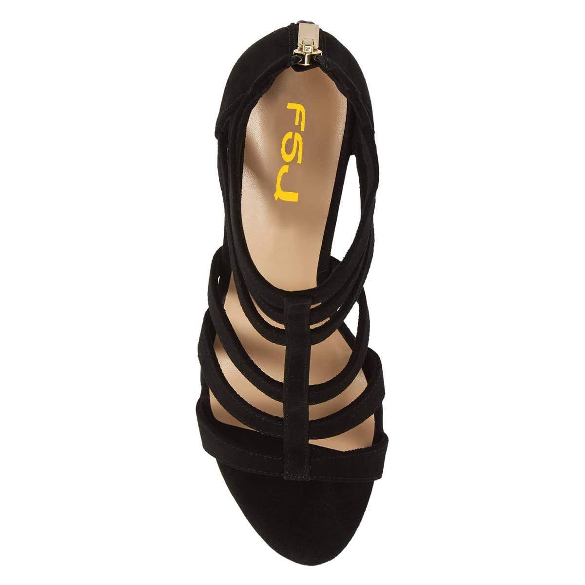 FSJ Women Chunky Mid High Heel Sandals Open Toe T-Strap Pumps Cutout Dress Party Prom Office Strappy Shoes Elastic Back Zipper Size 4-15 US - Image 5