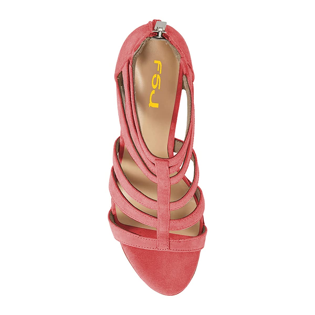 FSJ Women Chunky Mid High Heel Sandals Open Toe T-Strap Pumps Cutout Dress Party Prom Office Strappy Shoes Elastic Back Zipper Size 4-15 US - Image 3