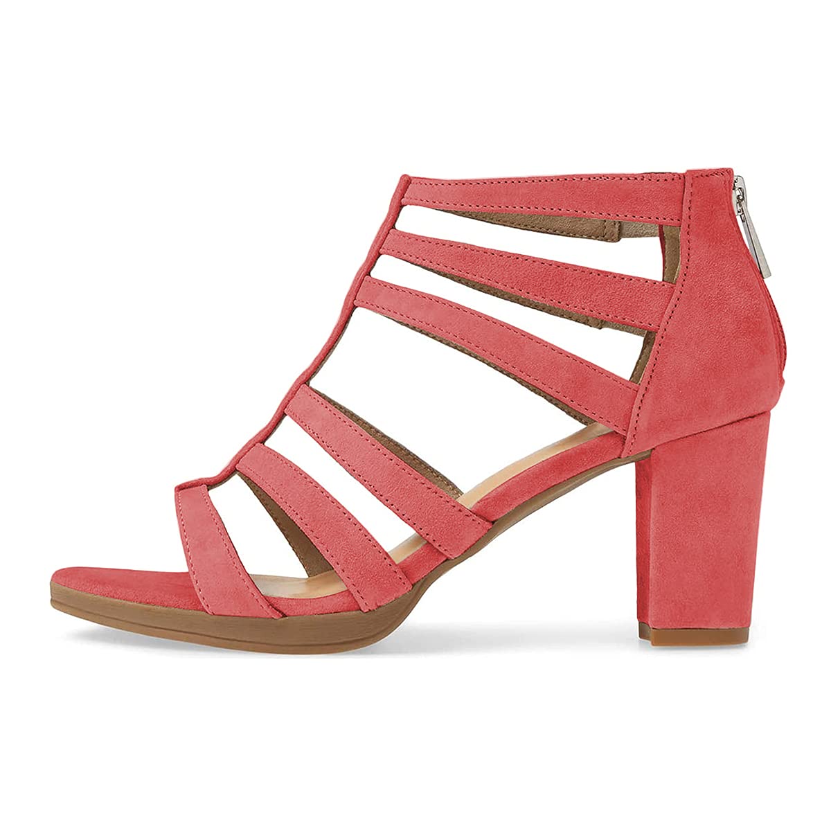 FSJ Women Chunky Mid High Heel Sandals Open Toe T-Strap Pumps Cutout Dress Party Prom Office Strappy Shoes Elastic Back Zipper Size 4-15 US - Image 4