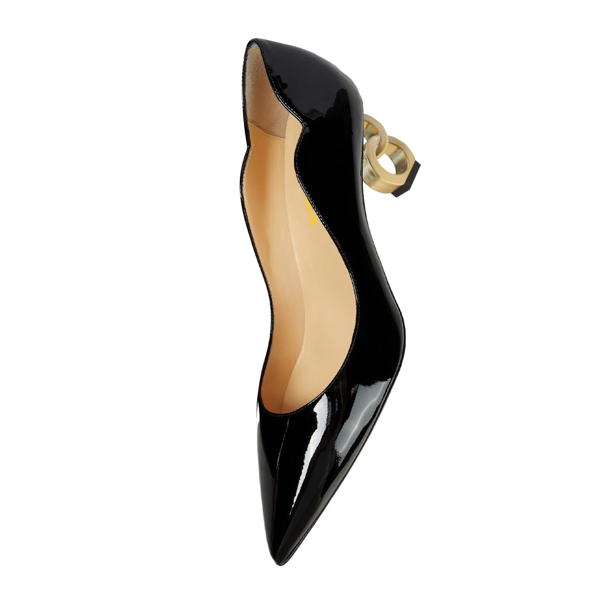 FSJ Women Classic Gold Metal Chain Pumps Pointed Toe Slip On Patent Leather Formal Block Heel Office Ladies Business Shoes Size 4-16 US - Image 3