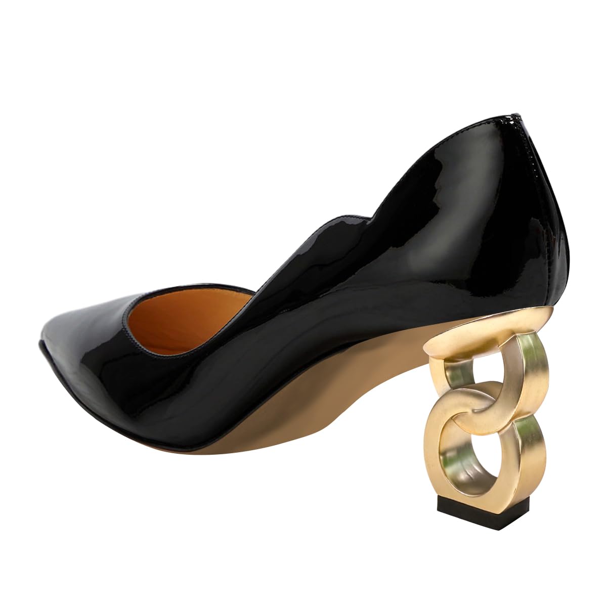 FSJ Women Classic Gold Metal Chain Pumps Pointed Toe Slip On Patent Leather Formal Block Heel Office Ladies Business Shoes Size 4-16 US - Image 4