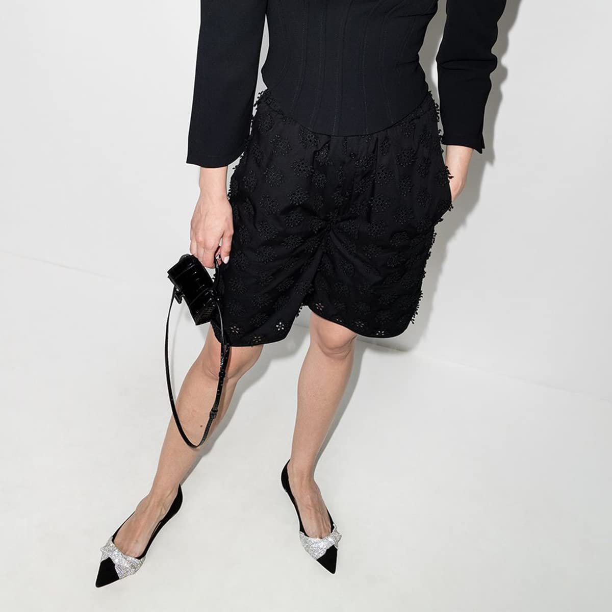 FSJ Women Classic Pointed Toe Rhinestone Sequins Bow Casual Slip on Faux Suede Comfort Low Thick Heel Walking Ballet Flat Shoes Size 4-15 US - Image 4