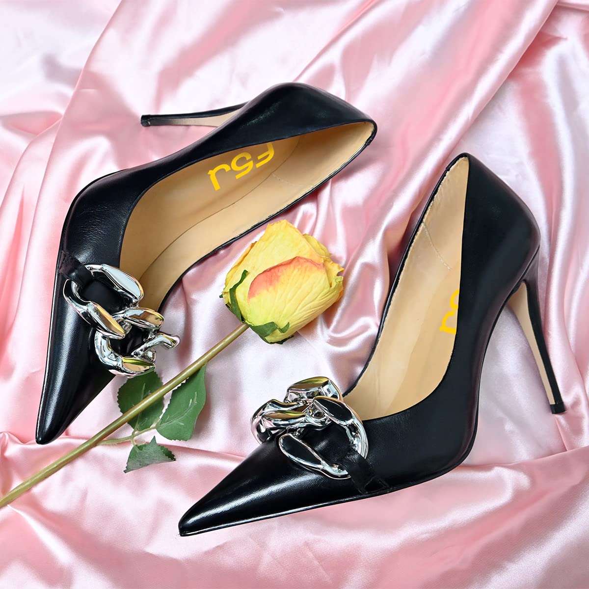 FSJ Women Classy Pointed Toe Stiletto High Heel Pumps Slip On Chain Buckle Party Dress Shoes Size 4-15 US - Image 4