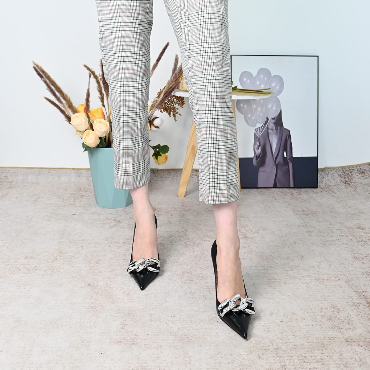 FSJ Women Classy Pointed Toe Stiletto High Heel Pumps Slip On Chain Buckle Party Dress Shoes Size 4-15 US - Image 6