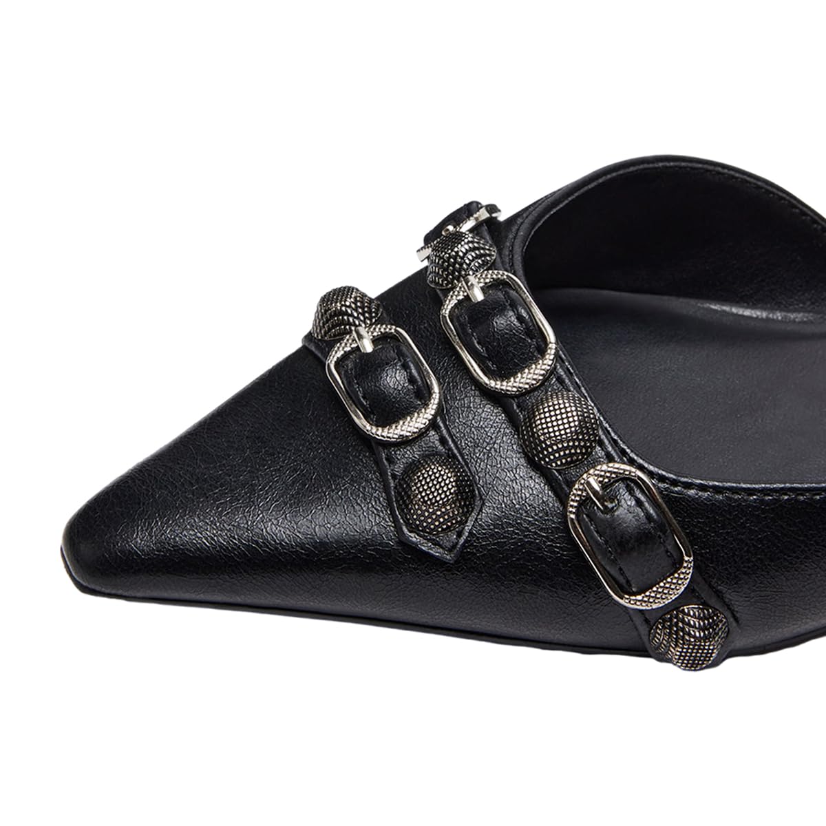 FSJ Women Closed Pointed Toe D'Orsay Rivet Slip On Dress Flats Shoes Comfortable Studded Faux Leather Solid Color Fashion Shoes Size 4-16 US - Image 4