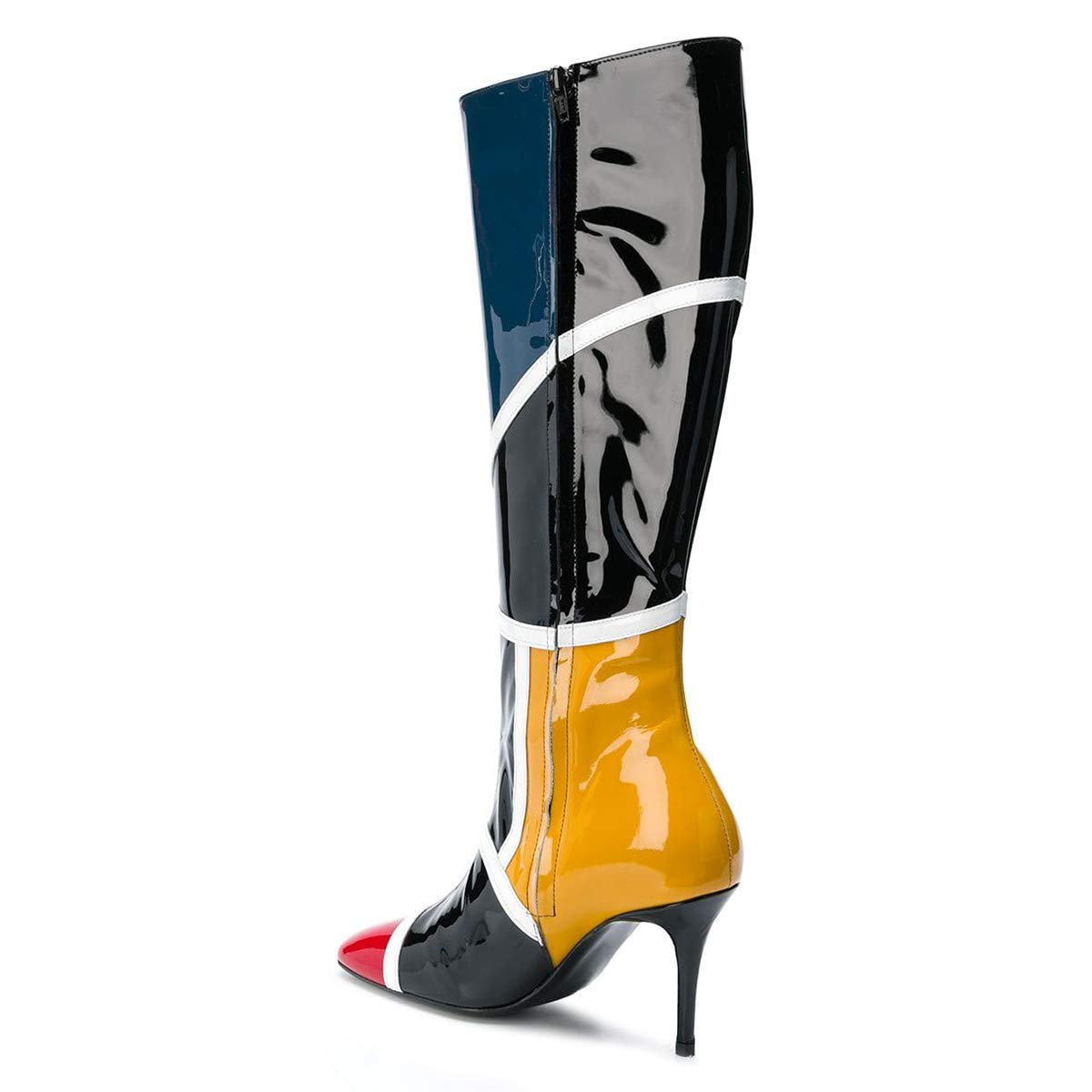 FSJ Women Colorful Square Toe Knee High Long Boots Stylish Multicolor Stiletto High Heels Side Zipper Patent Leather Shoes Size 4-15 US - Image 3