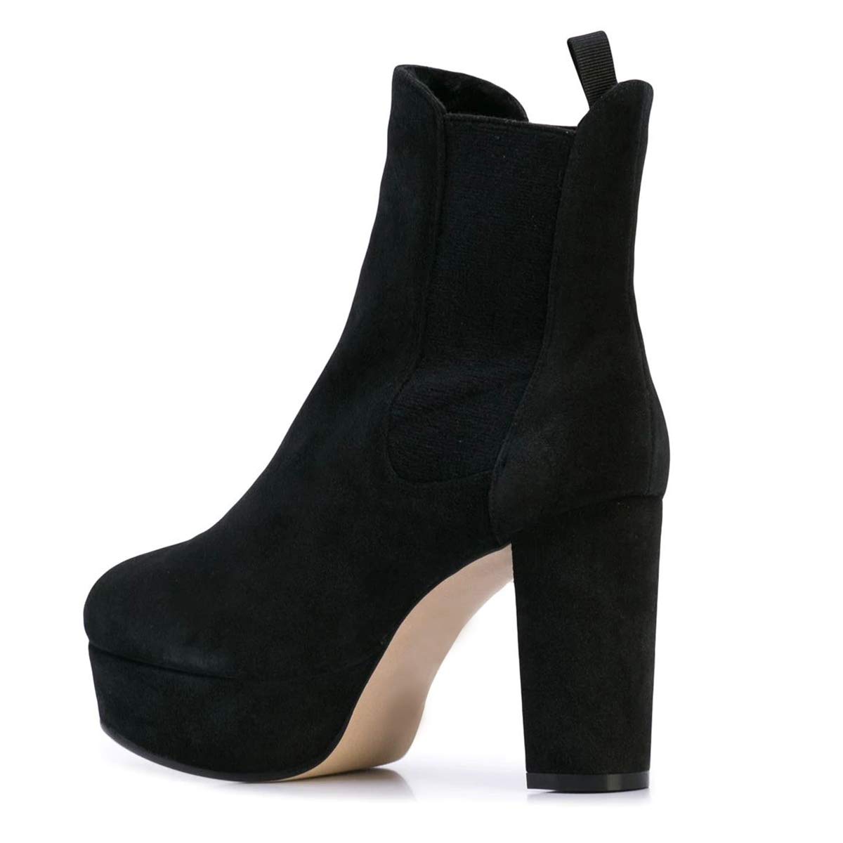 FSJ Women Comfy Platform Chelsea Ankle Booties Pull On Closed Toe Chunky High Heel Suede Warm Fur Snow Short Boots Ladies Fall Winter Dress Shoes Size 4-15 US - Image 3