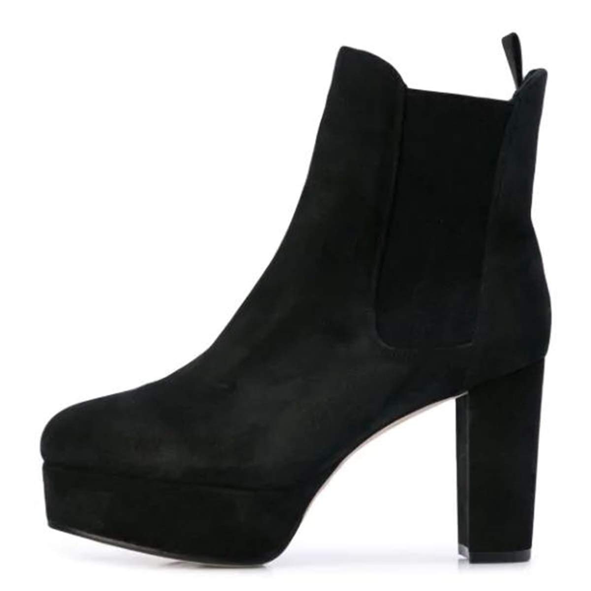 FSJ Women Comfy Platform Chelsea Ankle Booties Pull On Closed Toe Chunky High Heel Suede Warm Fur Snow Short Boots Ladies Fall Winter Dress Shoes Size 4-15 US - Image 4