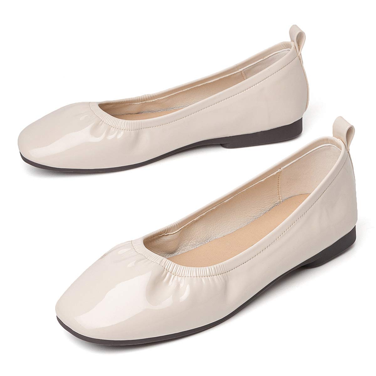 FSJ Women Comfy Slip on Ballet Flats Square Closed Toe Slide Pumps Patent Leather Elastic Dress Shoes Size 4-15 US - Image 3