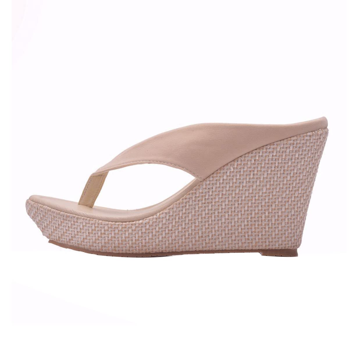 FSJ Women Cute Platform Wedge Sandal Flowers Thong Flip Flop Rhinestone Pearl Weave High Heel Comfort Walk Vacation Summer Beach Slippers Shoes Size 4-15 US - Image 4