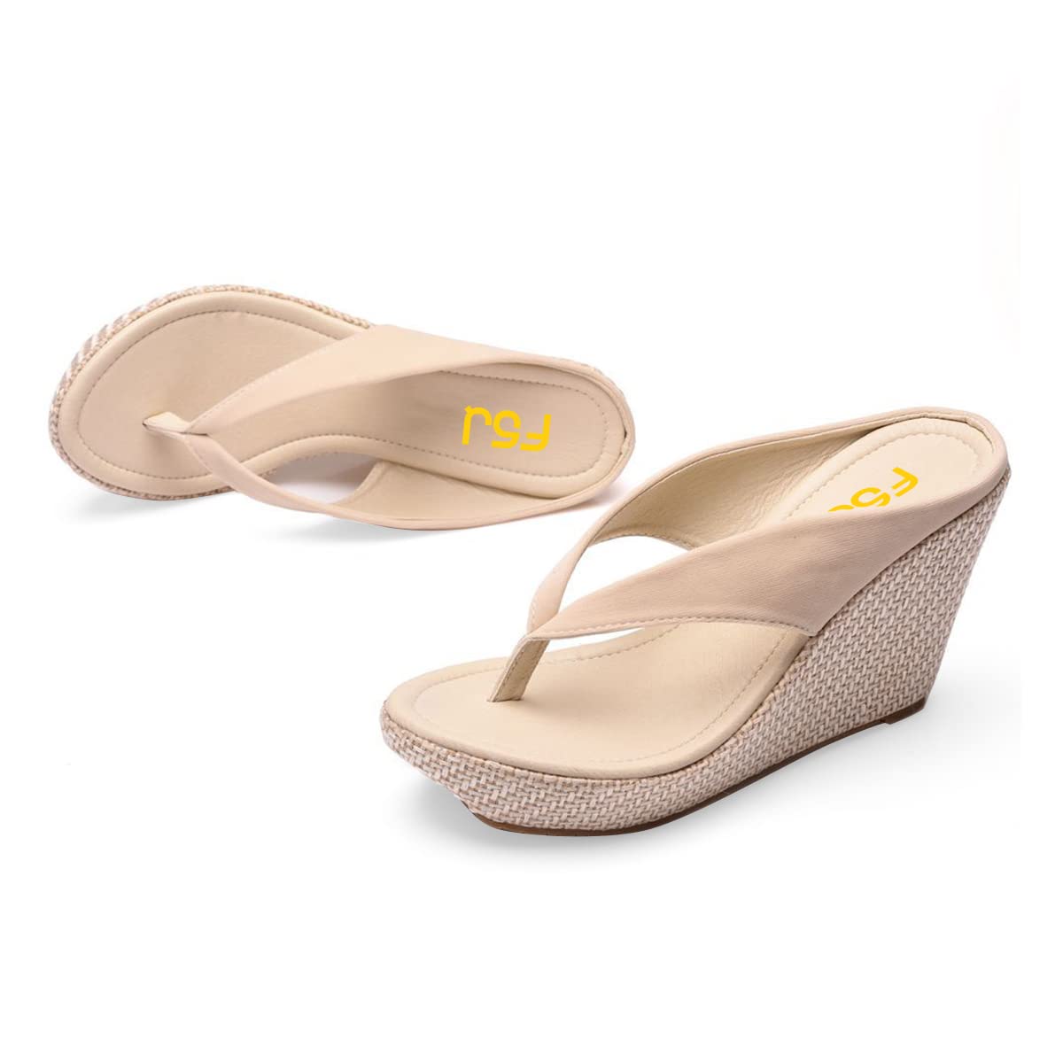 FSJ Women Cute Platform Wedge Sandal Flowers Thong Flip Flop Rhinestone Pearl Weave High Heel Comfort Walk Vacation Summer Beach Slippers Shoes Size 4-15 US - Image 5