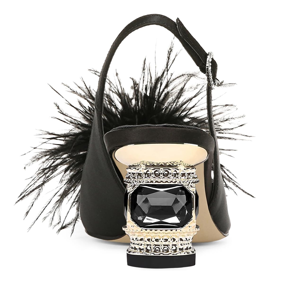 FSJ Women Fashion Fur Fur Closed Square Toe Slingback Pumps Crystal Block Low Heel Fuzzy Party Prom Dress Shoes Size 4-16 US - Image 3