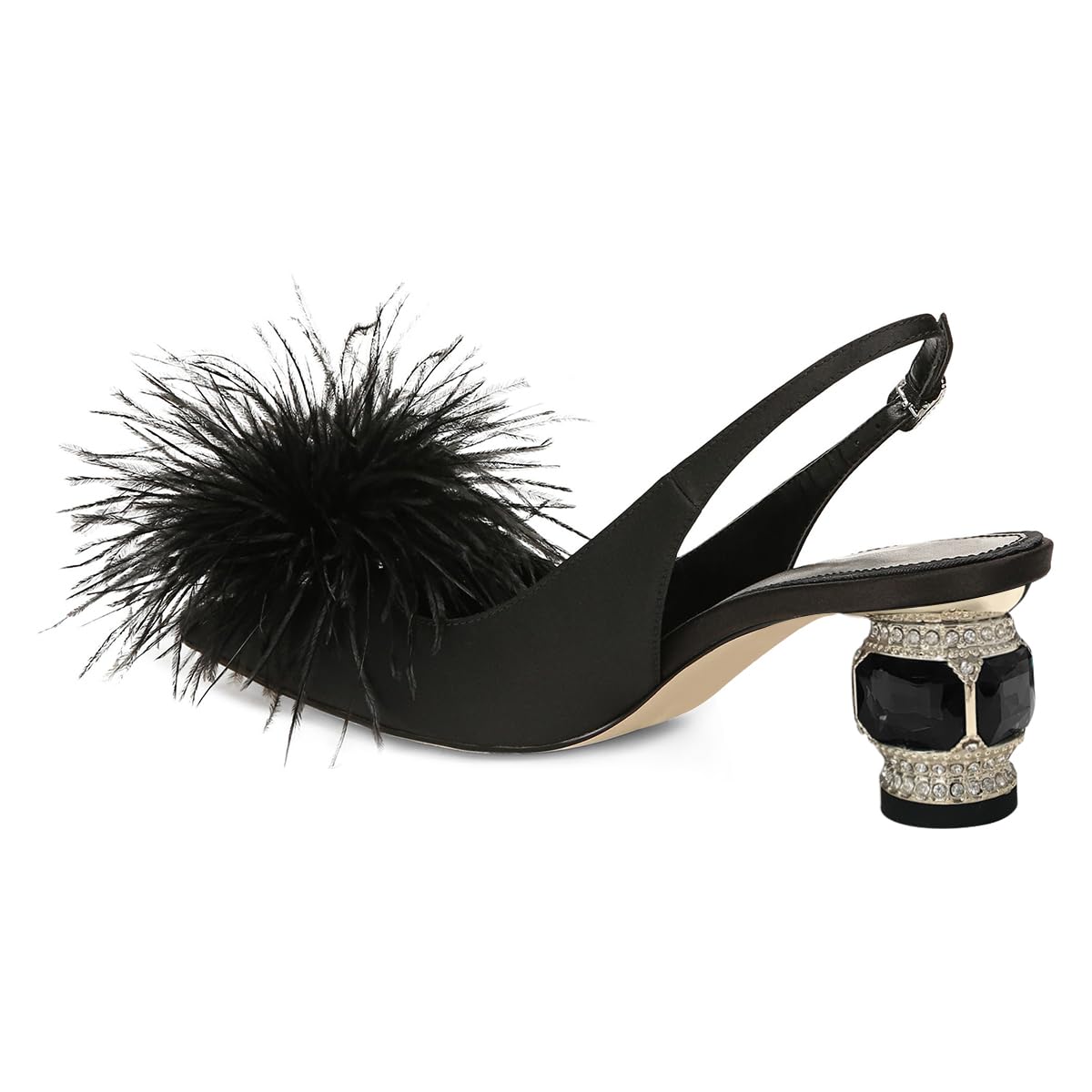 FSJ Women Fashion Fur Fur Closed Square Toe Slingback Pumps Crystal Block Low Heel Fuzzy Party Prom Dress Shoes Size 4-16 US - Image 4