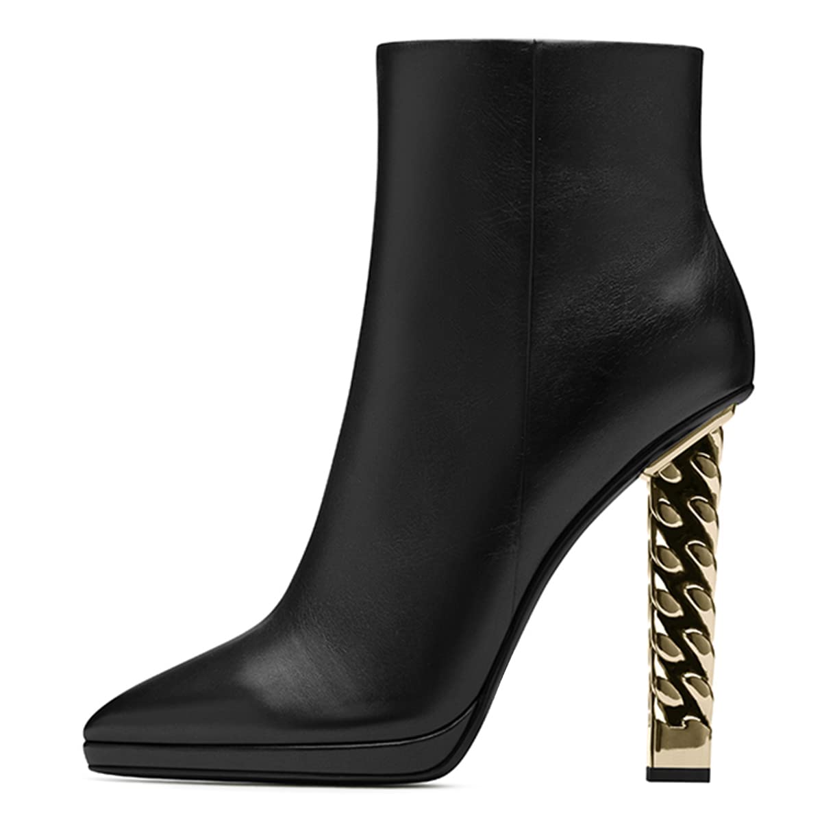 FSJ Women Fashion Gold Metal Chain Chunky High Heel Ankle Boots Pointed Toe Winter Booties Side Zipper Comfy Dress Short Boots 4-15 M US - Image 4