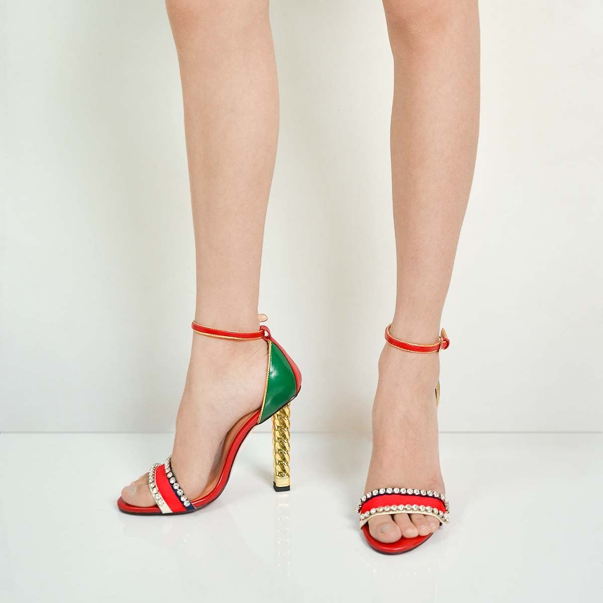 FSJ Women Flower Gold Metal Chain Chunky High Heels Ankle Strap Sandals Open Toe Fashion Summer Dressy Shoes Size 4-15 US - Image 5