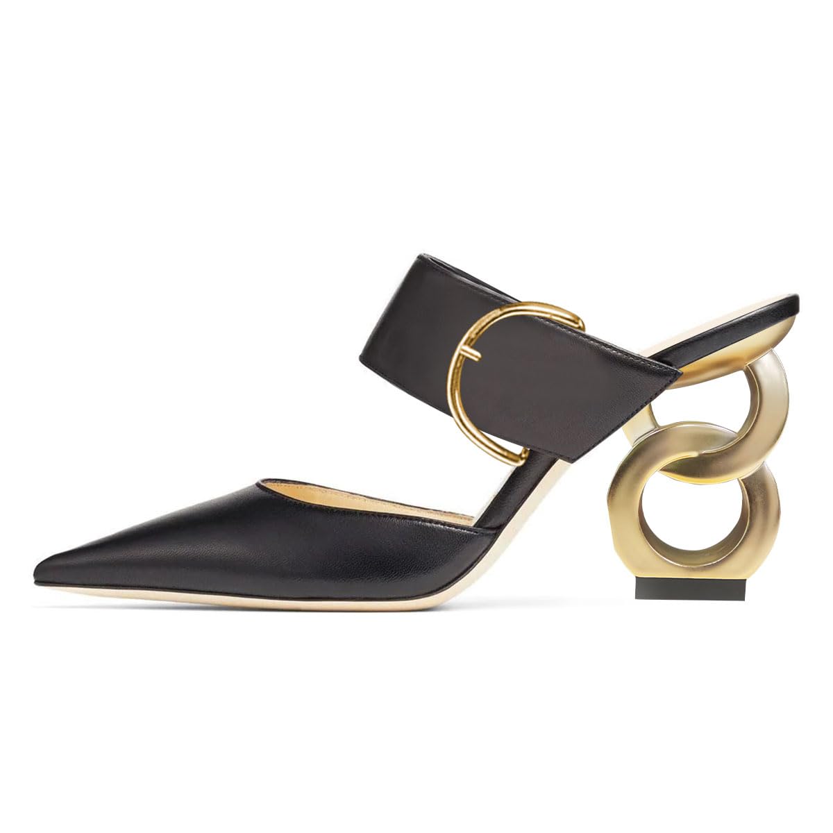 FSJ Women Graceful Pointed Toe Gold Chain High Heel Mules Slip On Backless Ladies Dance Date Summer Vacation Shoes Size 4-16 US - Image 3