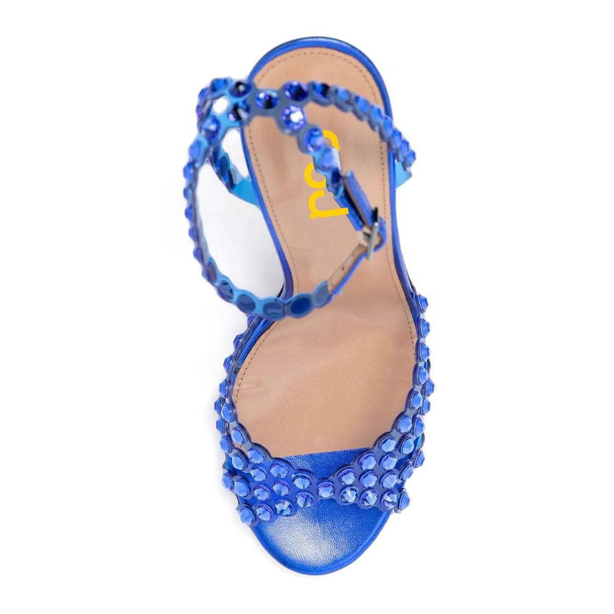 FSJ Women Jeweled High Heel Sandals Rhinestones Diamonds Chunky Block Heel Ankle Strap Buckle Open Toe Fashion Party Evening Wedding Dress Shoes Size 4-15 US - Image 4