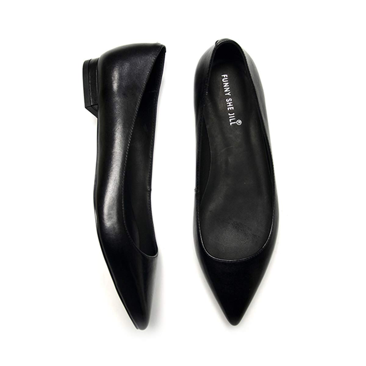 FSJ Women Leather Pointed Toe Flat Pumps Low Heel Slip On Comfortable Office Dress Shoes Size 4-12 US - Image 3