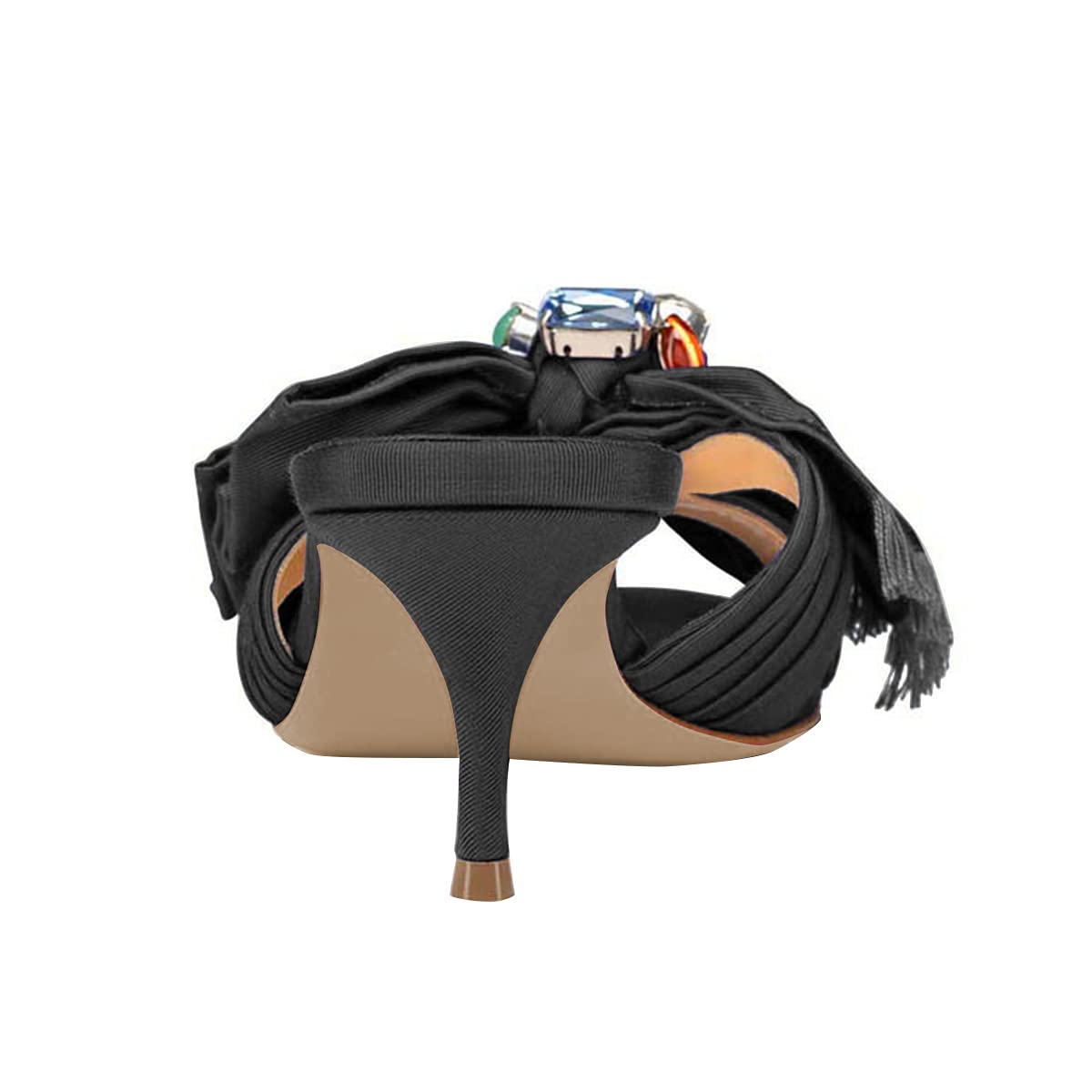 FSJ Women Open Toe Kitten Low Heel Sandals Slip on Rhinestone Bow-Knot Slipper Tassel Formal Outfit Casual Shoe Size 4-15 US - Image 4