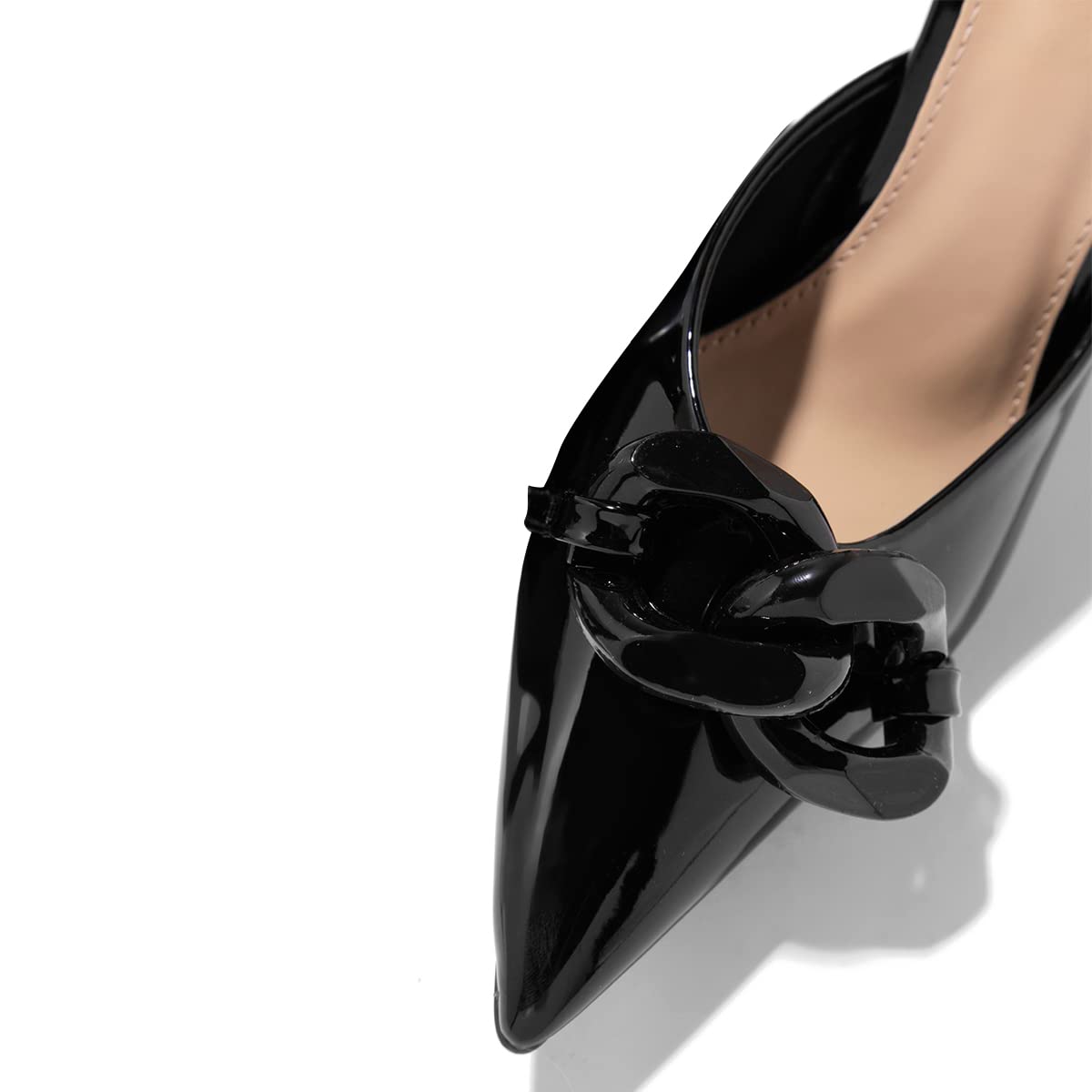 FSJ Women Pointed Toe Chain Stiletto Heels Slide Mules Dress Patent Leather Slip On Loafer Party Heeled Sandals Shoes Size 4-15 US - Image 3