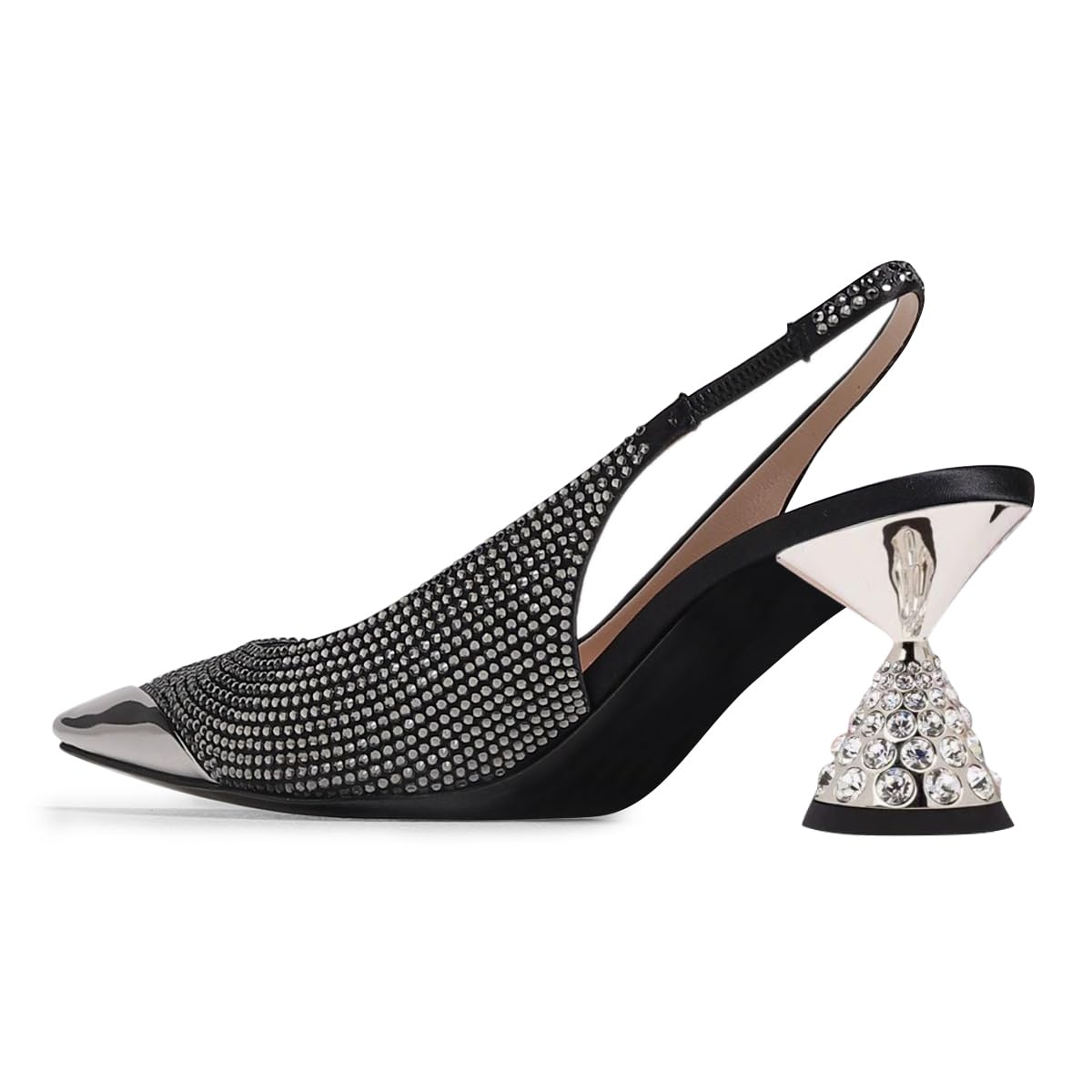 FSJ Women Pointed Toe Rhinestone Cone Low Heel Slingback Pumps Slip On Comfortable Ladies Satin Dancing Shoes Size 4-15 US - Image 3