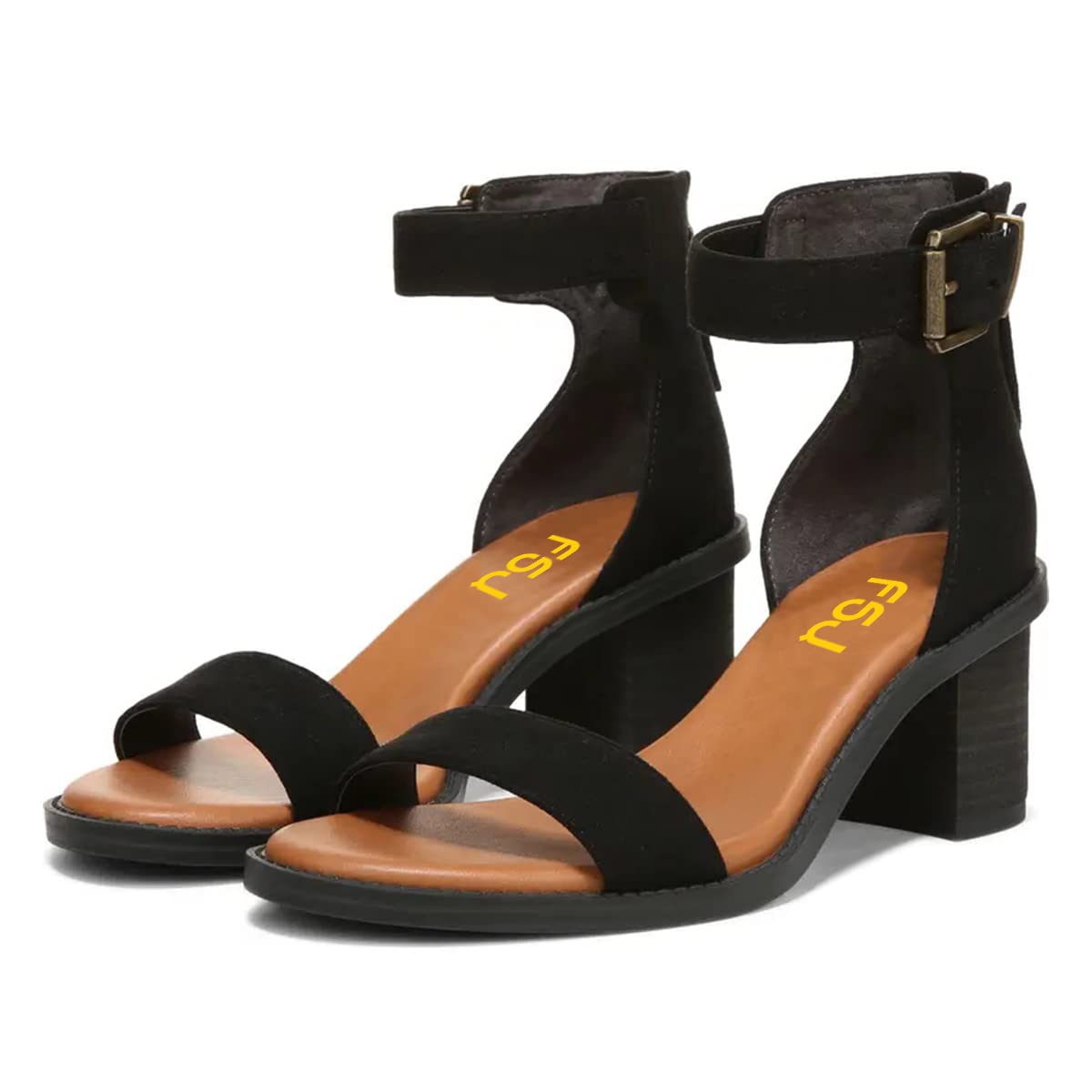 FSJ Women Retro Open Toe Block Low Heel Sandals Ankle Strap Back Zipper Ladies Casual Summer Walking Shoes Size 4-15 US - Image 4