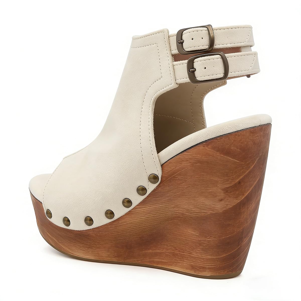 FSJ Women Retro Peep Toe Platform Sandals Metal Studs Chunky Wedge High Heel Slingback Ankle Strap Comfortable Walking Shoes Size 4-16 US - Image 3