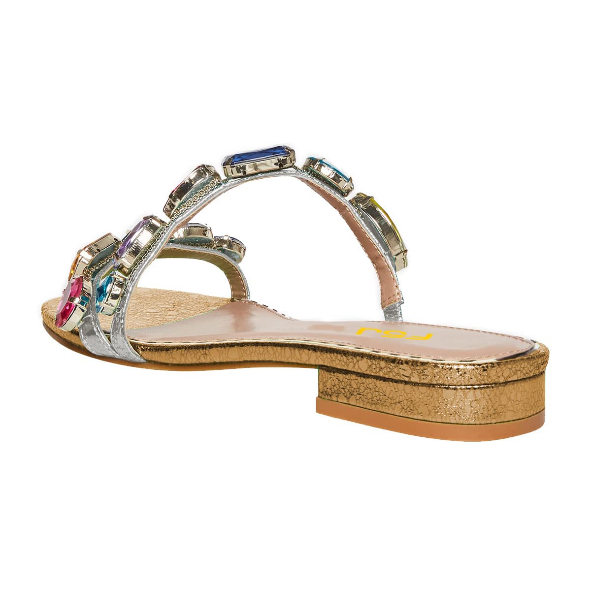 FSJ Women's Flat Jeweled Sandals Crystal with Rhinestone Slide Open Toe Casual Slip On Summer Beach Party Bridal Wedding Shoes Size 4-15 US - Image 4