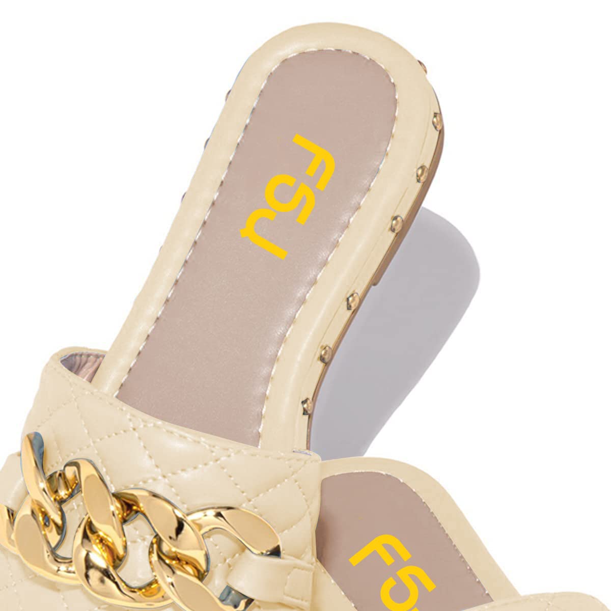 FSJ Women Sexy Square Open Toe Comfortable Flat Thick Sole Cushion Sandals Fashion Gold Chain Style Slip On Slides Studded Daily Ladies Summer Shoes Size 4-15 US - Image 4