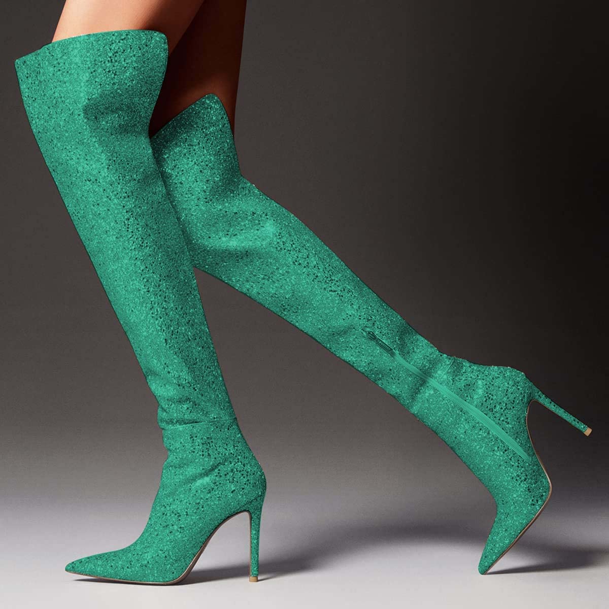 FSJ Women Sparkly Glitter Thigh High Boots Over The Knee Long Boots Fashion Sexy High Heels Pointed Toe Party Dance Stiletto Knee High Boots 4-15 M US - Image 4