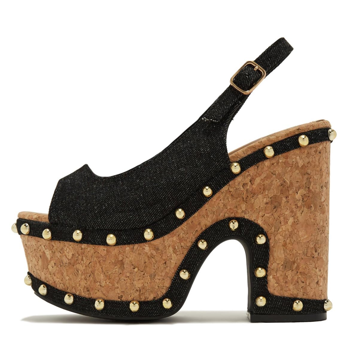 FSJ Women Studded Peep Open Toe Slingback Platform Chunky Heels Sandals Wooden High Heel Adjustable Buckle Wedges Party Wedding Dating Shoes Size 4-16 US - Image 3