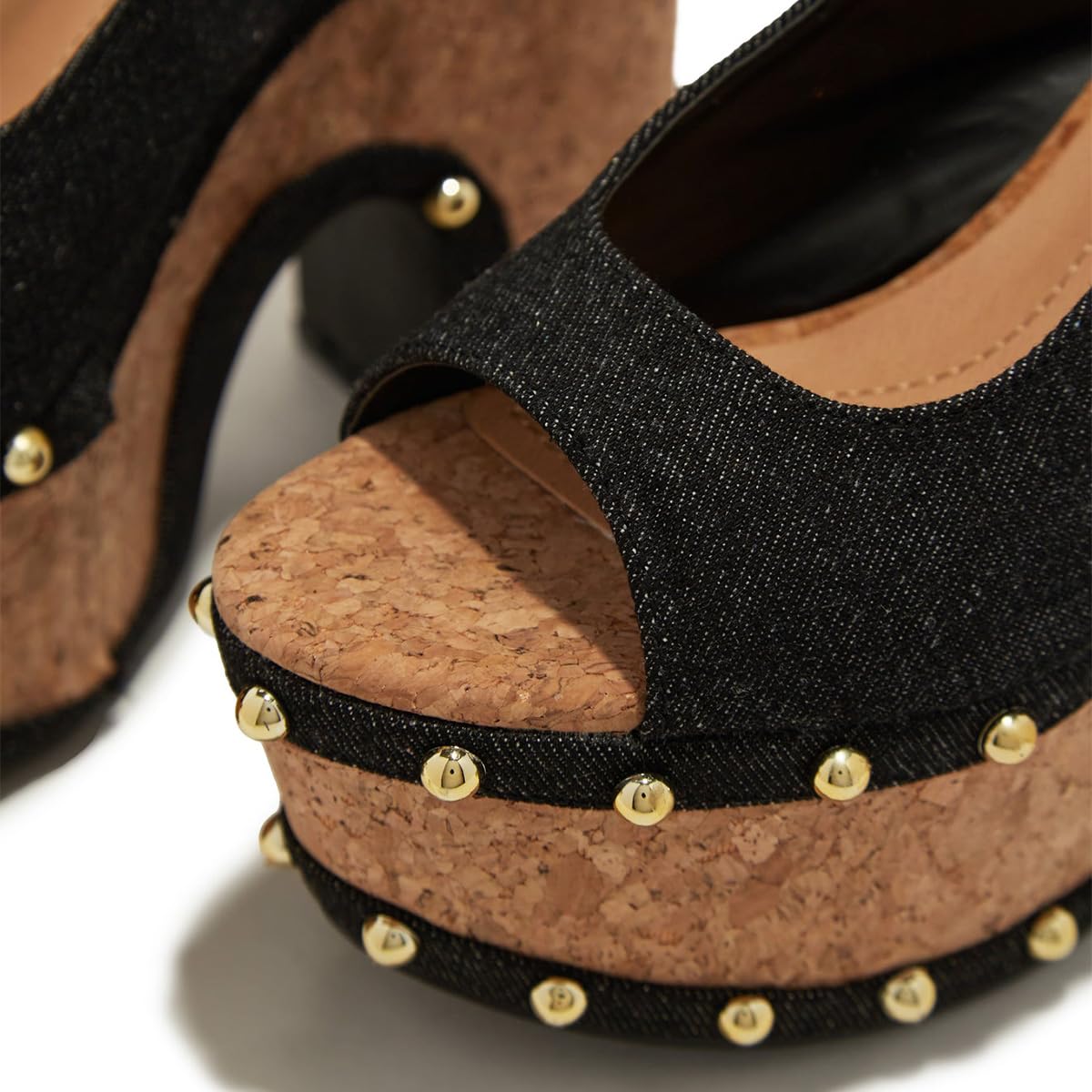 FSJ Women Studded Peep Open Toe Slingback Platform Chunky Heels Sandals Wooden High Heel Adjustable Buckle Wedges Party Wedding Dating Shoes Size 4-16 US - Image 4