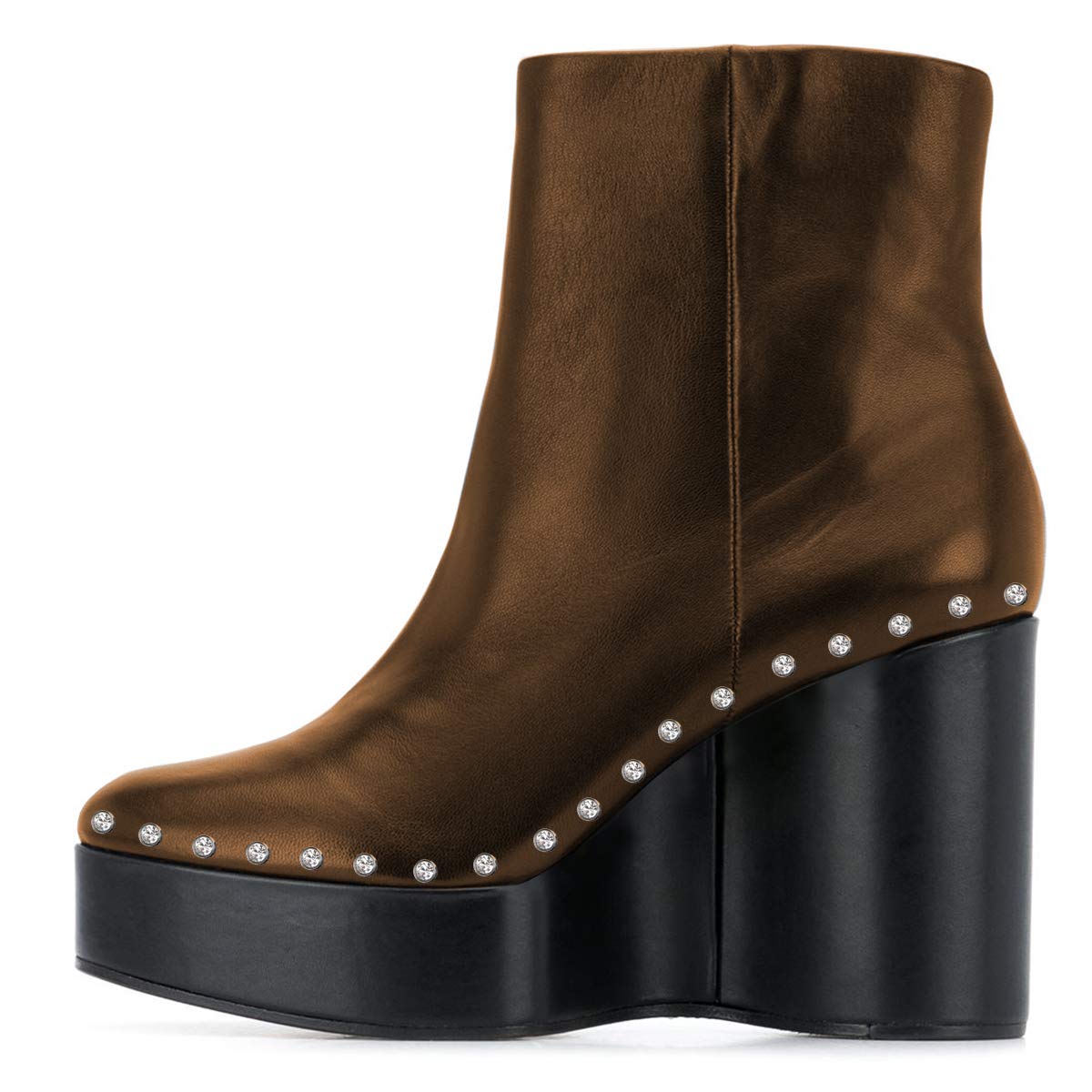 FSJ Women Stylish Studded Rhinestones Ankle Booties Platform Wedge High Heels Closed Toe Short Boots With Side Zipper Ladies Dress Party Shoes Size 4-15 US - Image 4