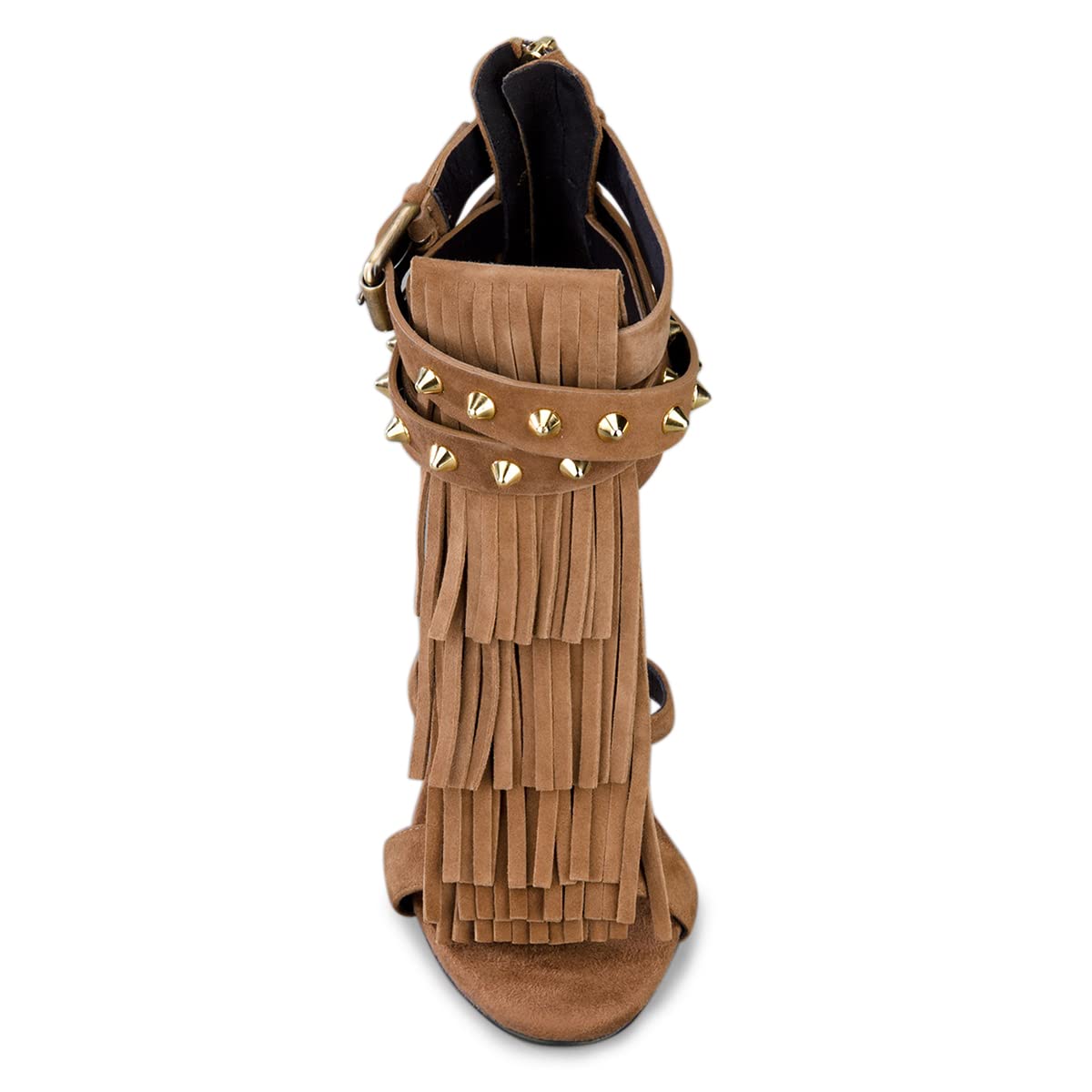 FSJ Women Tassels Gladiator Heeled Sandals Open Toe Stiletto High Heel Fringed Rivets Ankle Strap Back Zipper Summer Shoes Size 4-15 US - Image 4