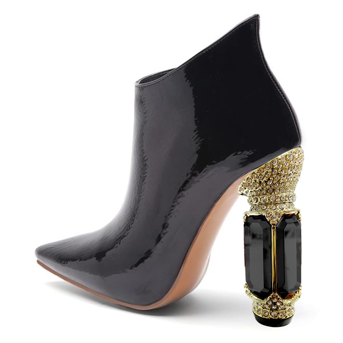 FSJ Women Trendy Ankle Boots Pointed Toe Comfy Chunky High Heel Sparkly Crystal Side Zipper Booties Wedding Party Shoes Size 4-16 US - Image 3