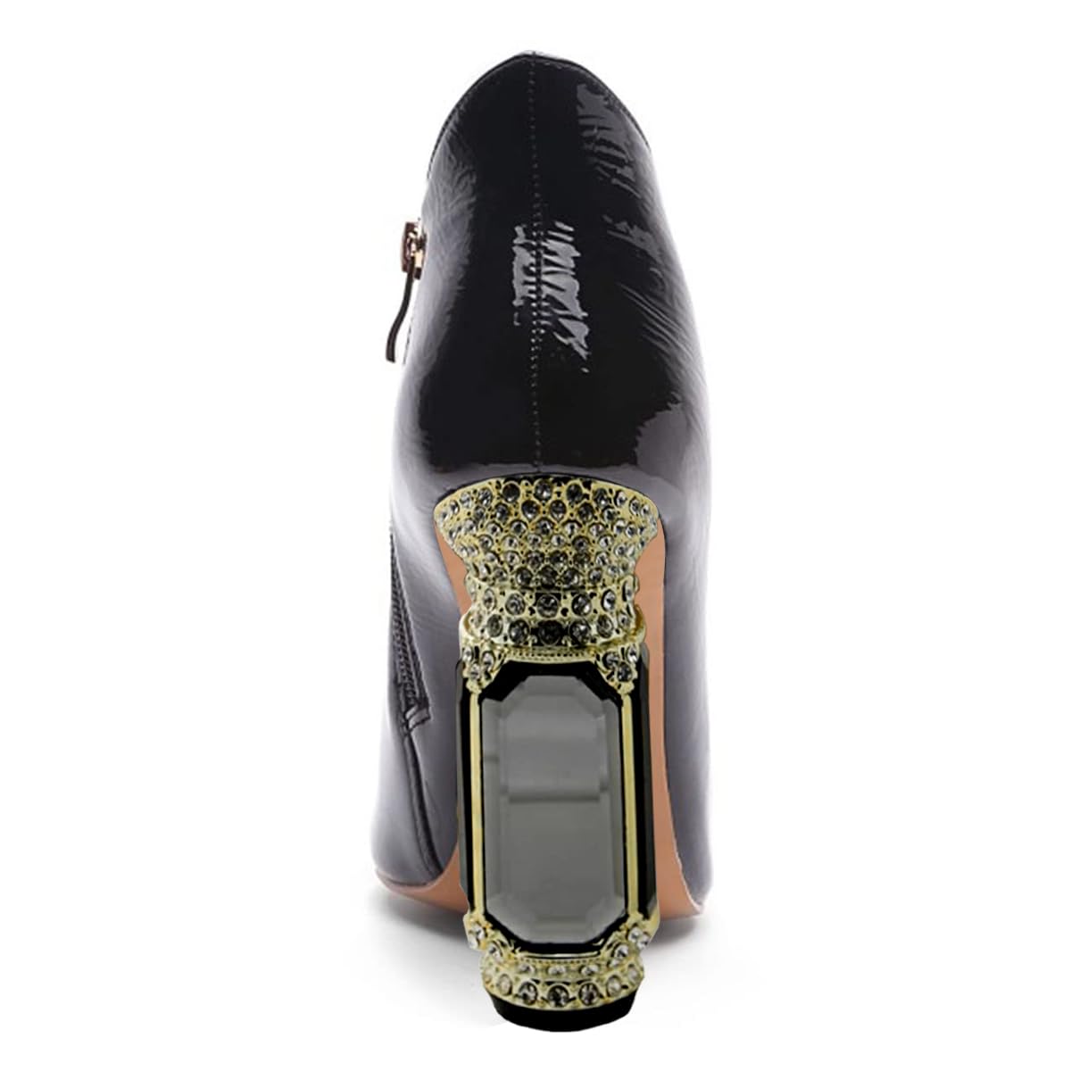 FSJ Women Trendy Ankle Boots Pointed Toe Comfy Chunky High Heel Sparkly Crystal Side Zipper Booties Wedding Party Shoes Size 4-16 US - Image 4