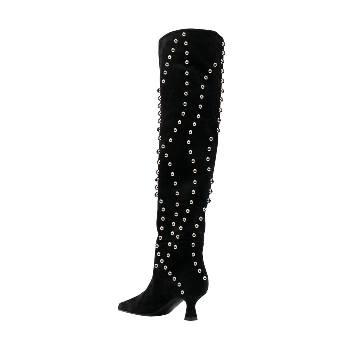 FSJ Women Trendy Pointed Toe Studded Knee High Boots Pull On Low Kitten Heel Ladies Winter Prom Party Date Shoes Size 4-16 US - Image 3