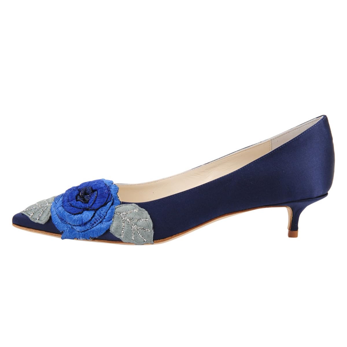 FSJ Women Vintage Kitten Low Heel Embroidery Pumps Cute Closed Pointed Toe Flower Satin Shoes Suitable for Wedding Daily Walking Dress Size 4-16 US - Image 4